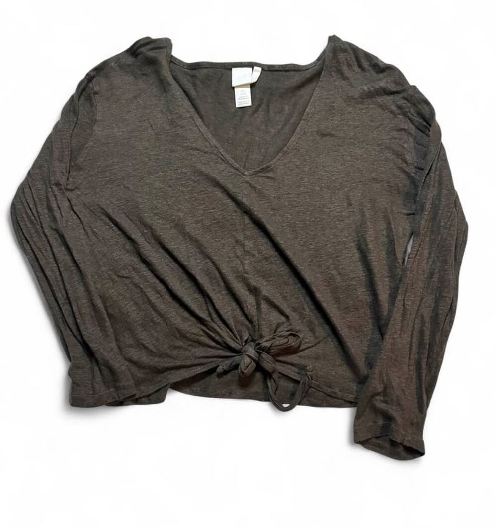 H&M Linen Tie-Front Long Sleeve Top Size L